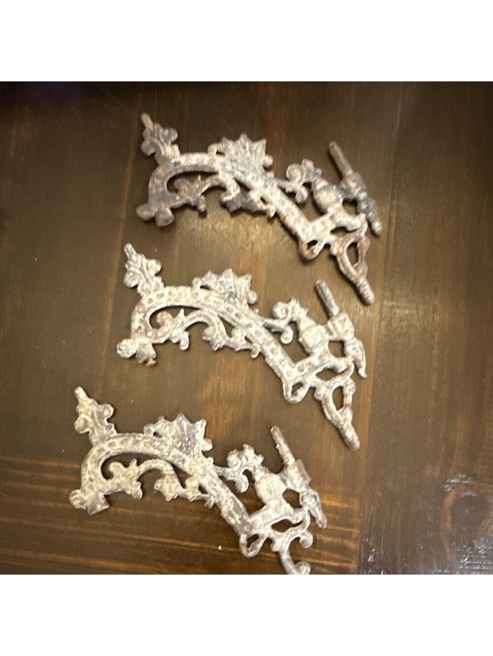 Vintage Set of 3 Ornate Decorative Metal Wall Brackets / Hook Hangers
